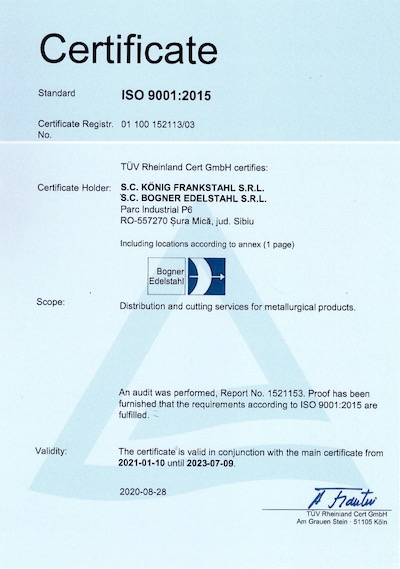 Certificate Bogner ISO 9001:2015